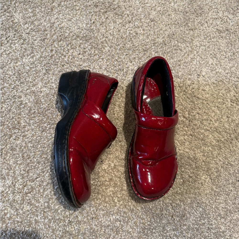 b.o.c. Red Patent Faux Leather Mules